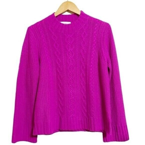White + Warren Womens 100% Cashmere Sweater Size S Fuchsia Relaxed Mock Neck - Picture 2 of 7